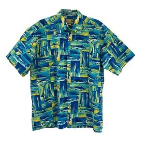 Hawaiian Kahala sportfish division Square tail button shirt blue yellow …